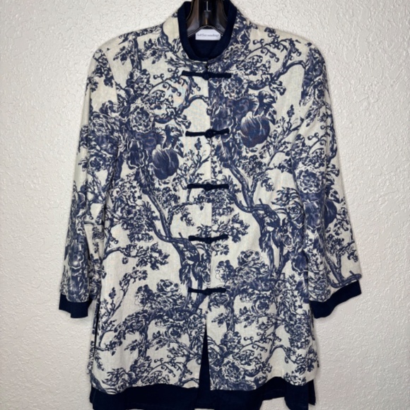 Soft Surroundings Blue Cream Chinoiserie Pattern Linen Jacket Women's Size S - Picture 3 of 17